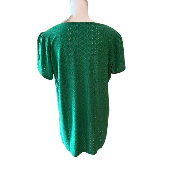 Green Eyelet Tunic Length Top Square Neck SS Size XL NWT - Picture 5 of 7